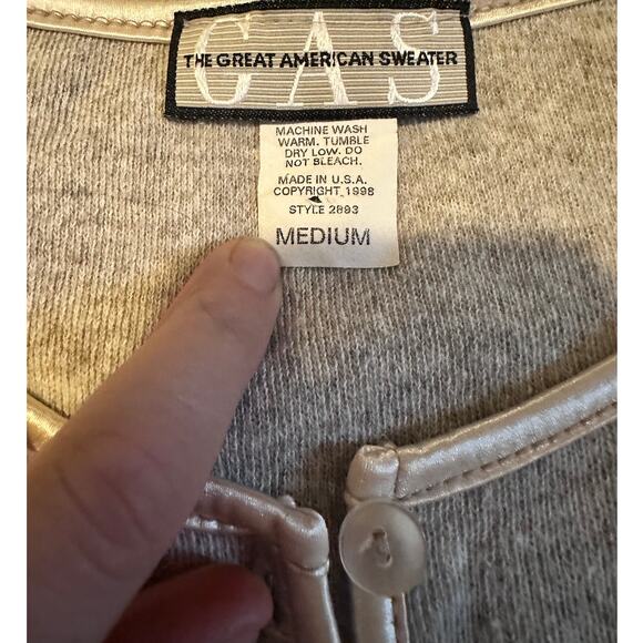 Vintage Great American Sweater Company, Oatmeal, One Button Open Cardigan, M - Picture 2 of 3